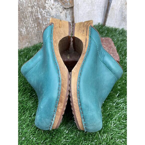 Sanita Sandra Forrest Green Leather Wooden Clogs EU36 - Picture 5 of 7